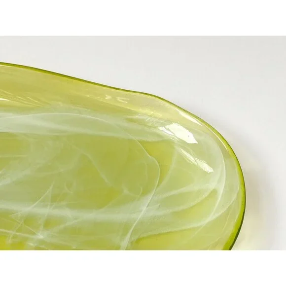 Lemon Lime Swirly Patterned Art Glass Oval Shaped Vintage Decorative Plate - Picture 9 of 13